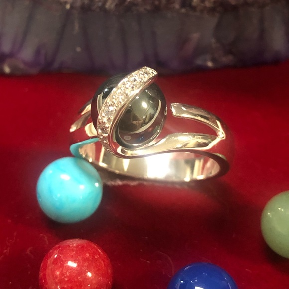 STERLING SILVER INTERCHANGEABLE MARBLE/STONE RING - Picture 2 of 11